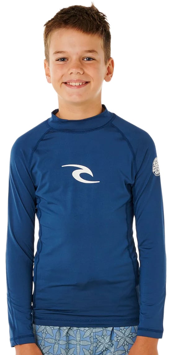 Rip Curl Waves UPF Boy's Long Sleeve Rash Guard - Light Navy