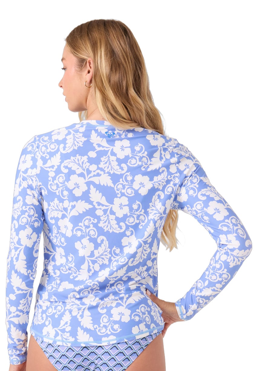 Roxy Golden Glow Sea Skippin Women's Long Sleeve Rash Guard - Blugreen – back view