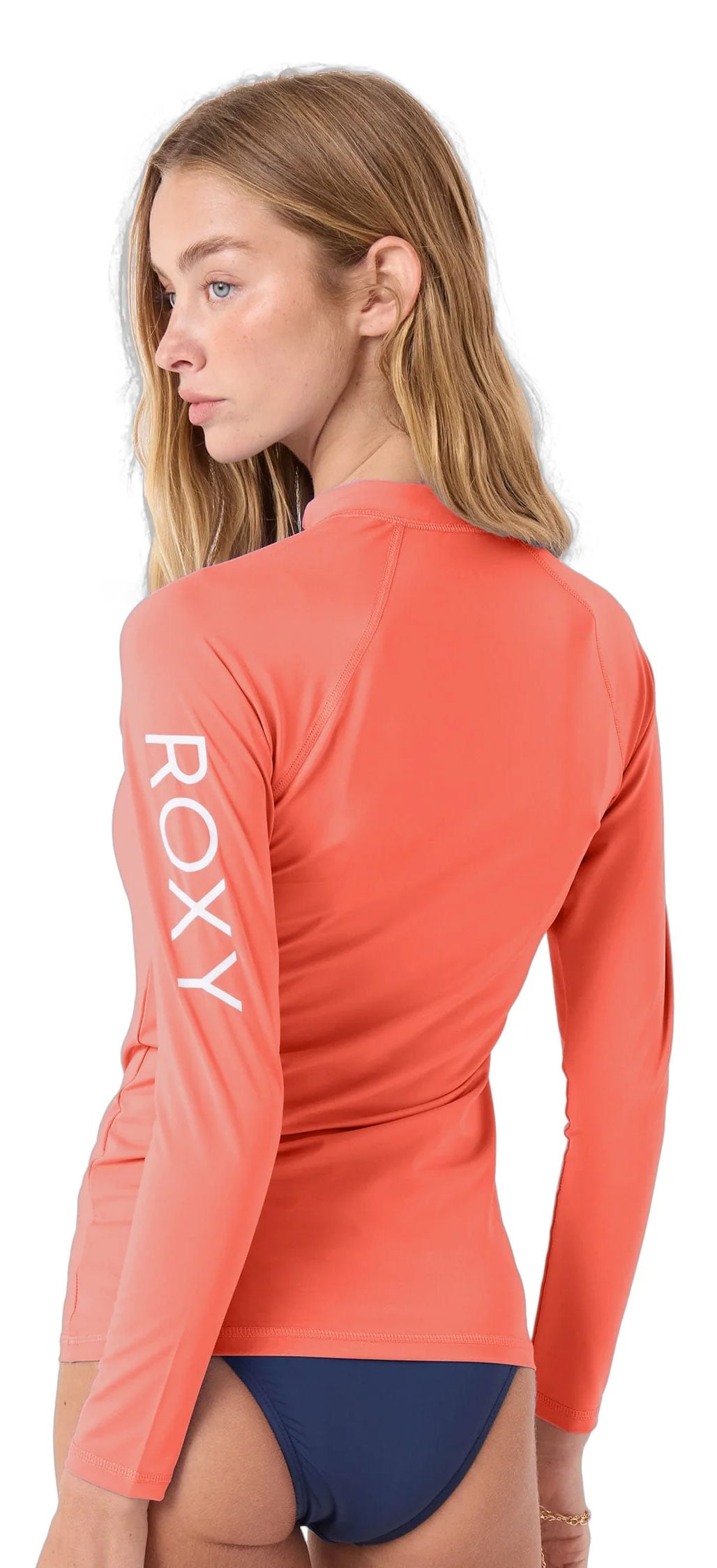 Roxy Whole Hearted Women's Long Sleeve Rash Guard - Coral Punch – back view