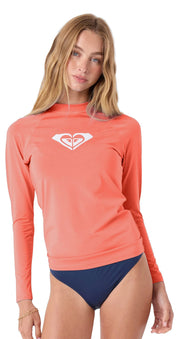 Roxy Whole Hearted Women's Long Sleeve Rash Guard - Coral Punch