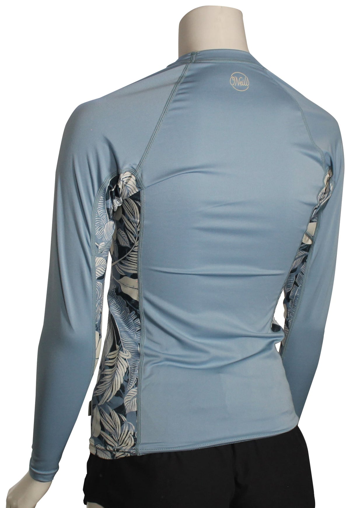 O'Neill Women's Side Print LS Rashguard - Faded Denim / Palm Tropics – back view