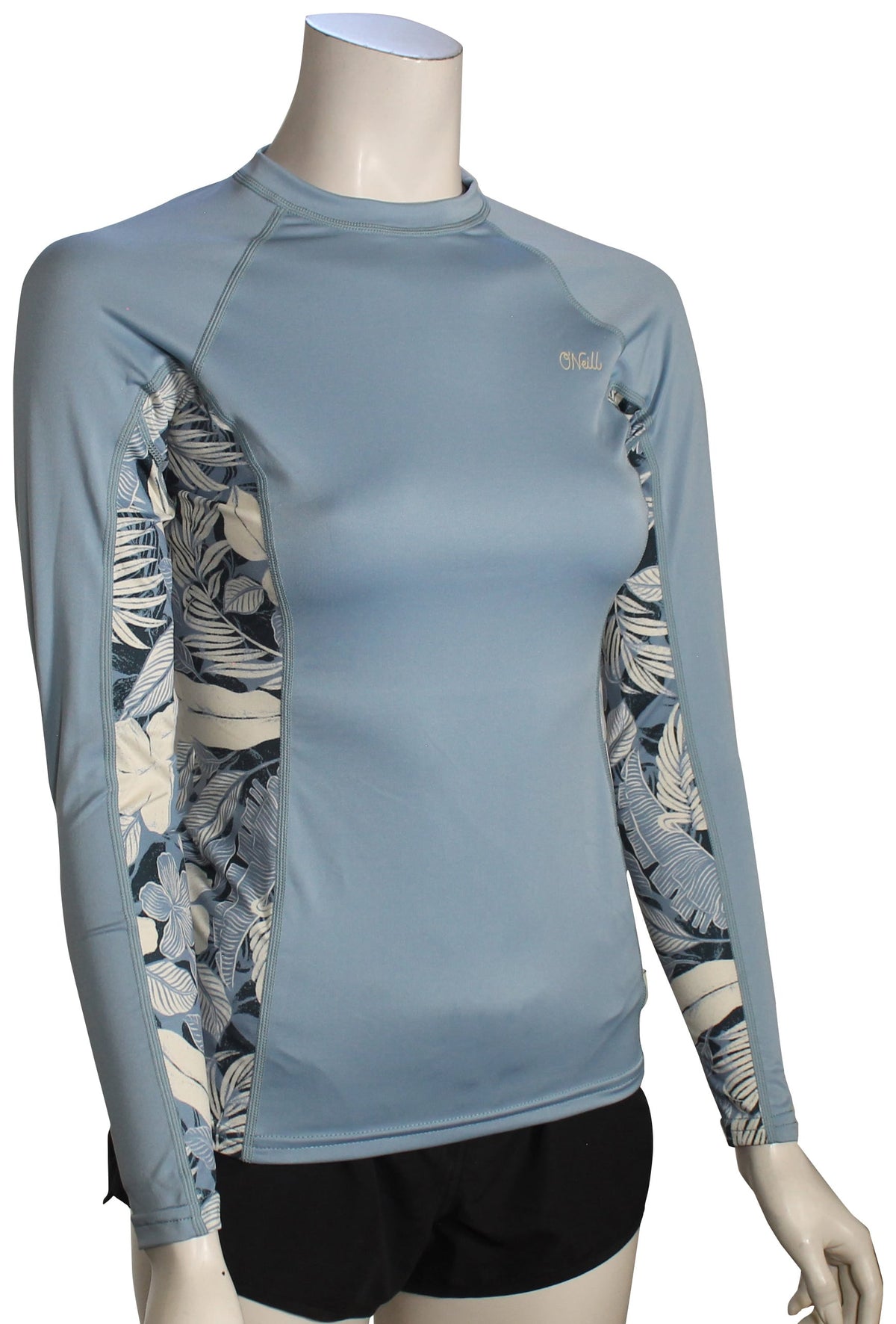 O'Neill Women's Side Print LS Rashguard - Faded Denim / Palm Tropics