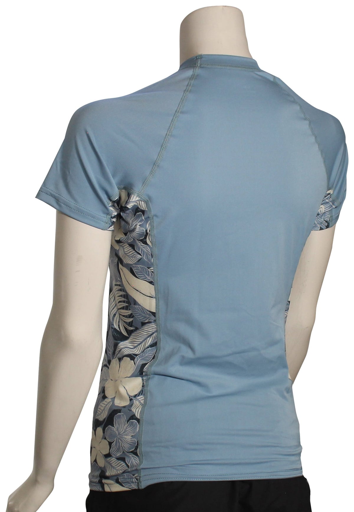 O'Neill Women's Side Print SS Rashguard - Faded Denim / Palm Tropics – back view