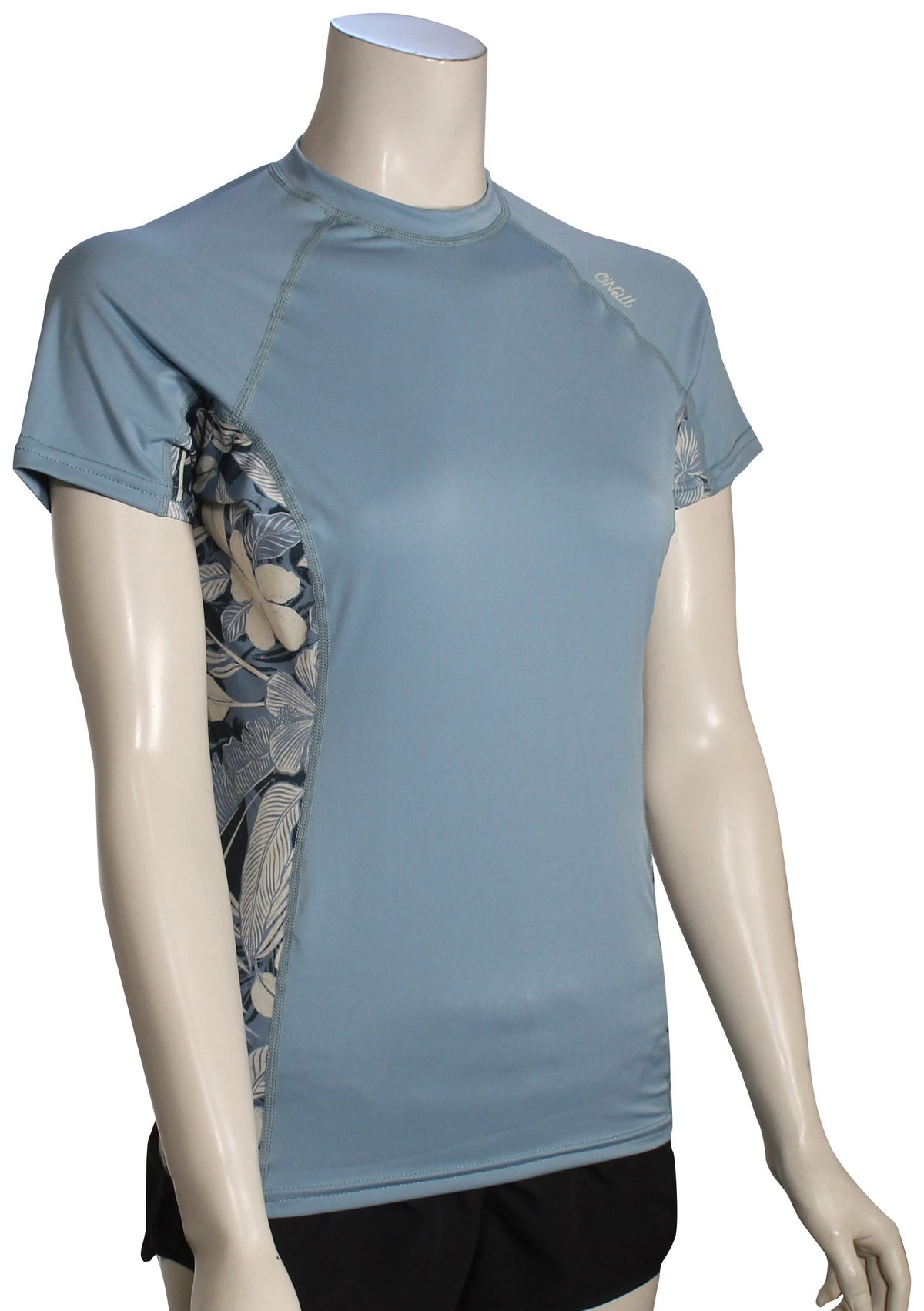 O'Neill Women's Side Print SS Rashguard - Faded Denim / Palm Tropics