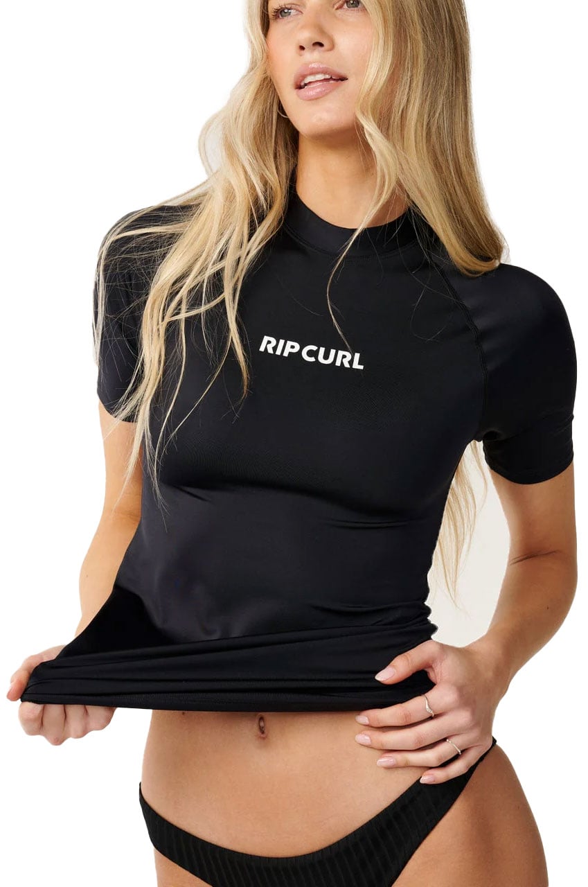 Rip Curl Women's Classic Surf UPF Short Sleeve Rash Guard - Performance Fit, Black – alternate view 1