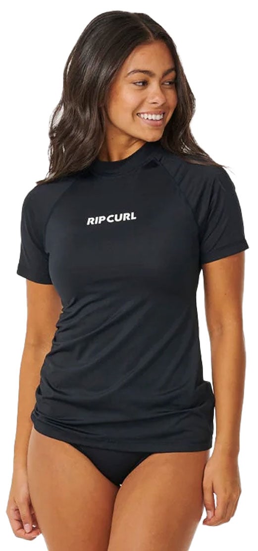 Rip Curl Women's Classic Surf UPF Short Sleeve Rash Guard - Performance Fit, Black