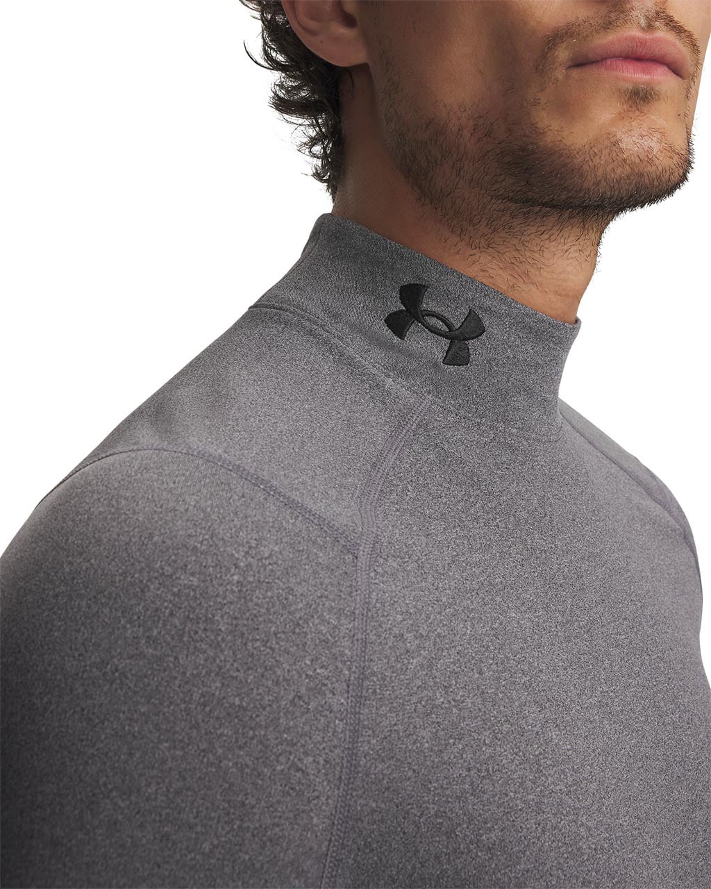 Under Armour Cold Gear Fitted Mock Neck - Charcoal Light Heather / Black – alternate view 1