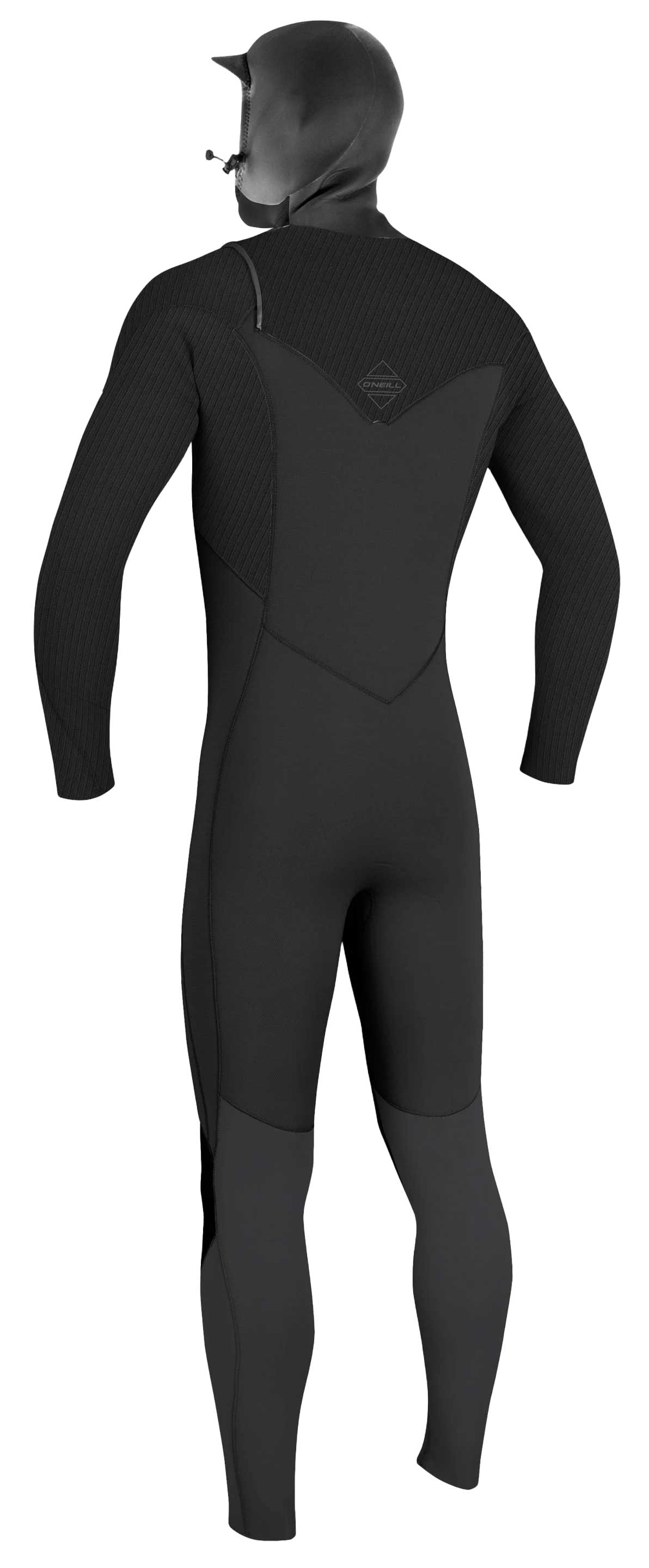 O'Neill Men's Hyperfreak 4/3mm+ Chest Zip Full Wetsuit w/ Hood - Black – back view