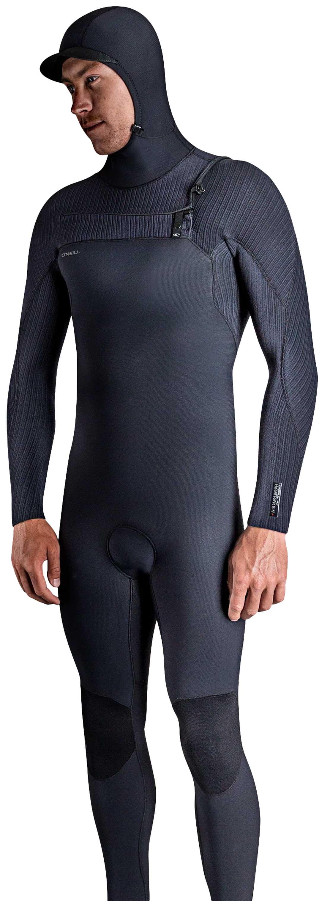 O'Neill Men's Hyperfreak 4/3mm+ Chest Zip Full Wetsuit w/ Hood - Black – alternate view 1