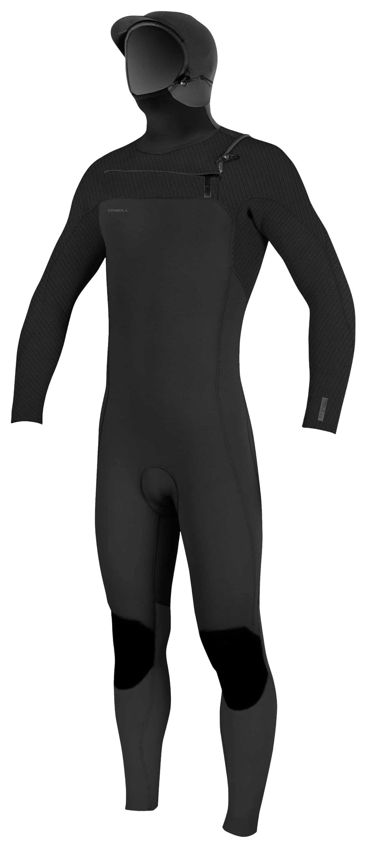 O'Neill Men's Hyperfreak 5/4mm+ Chest Zip Full Wetsuit w/ Hood - Black