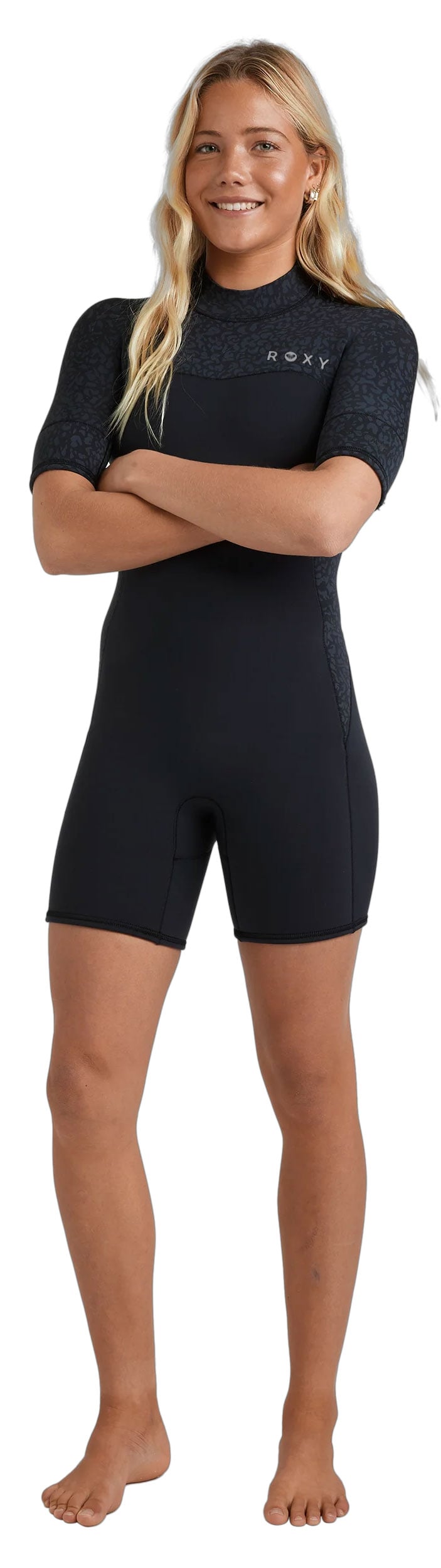Roxy Women's 2.0 Swell Natural Back Zip Short Sleeve Spring Wetsuit - Animal Print – alternate view 3