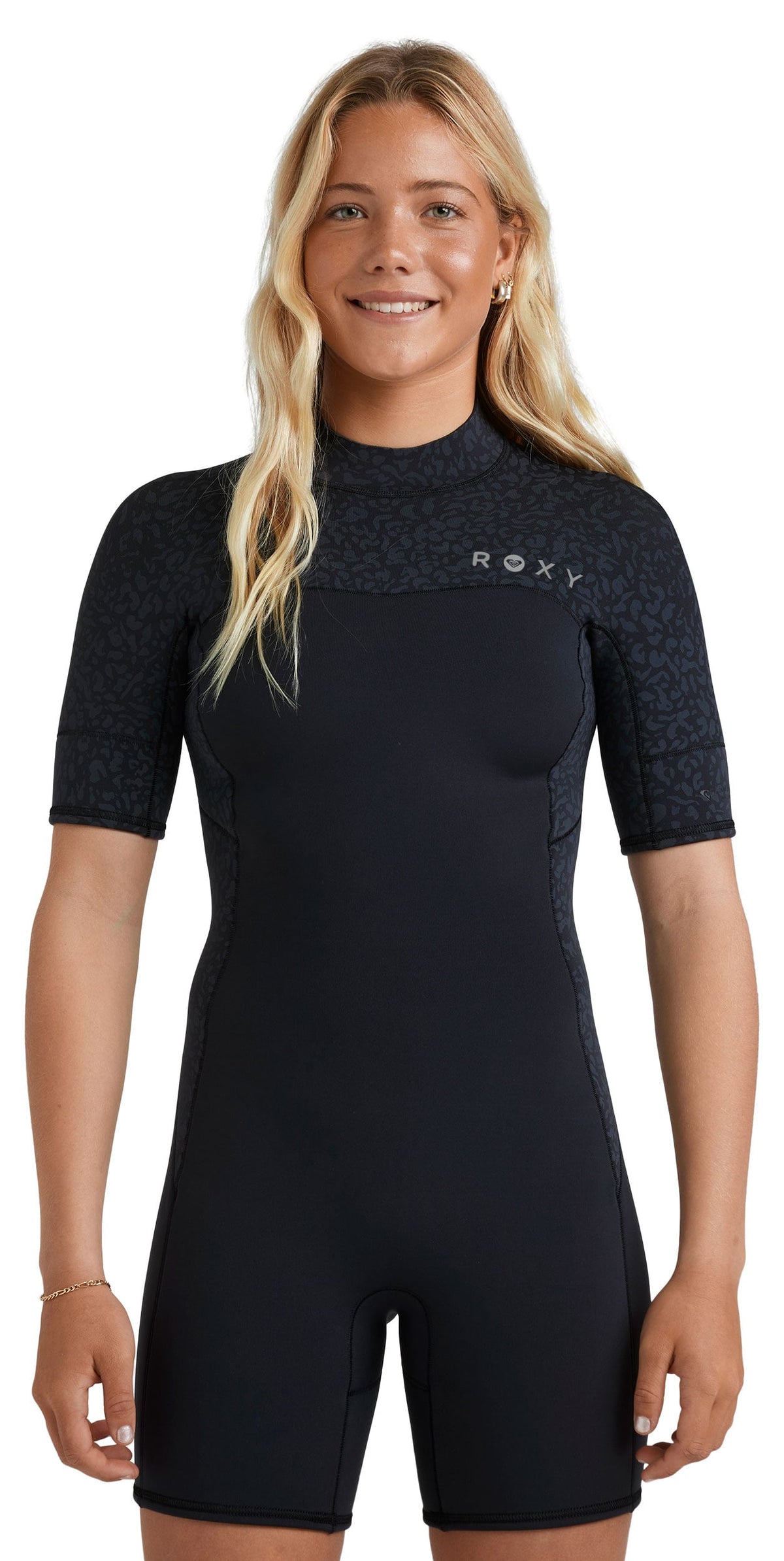 Roxy Women's 2.0 Swell Natural Back Zip Short Sleeve Spring Wetsuit - Animal Print