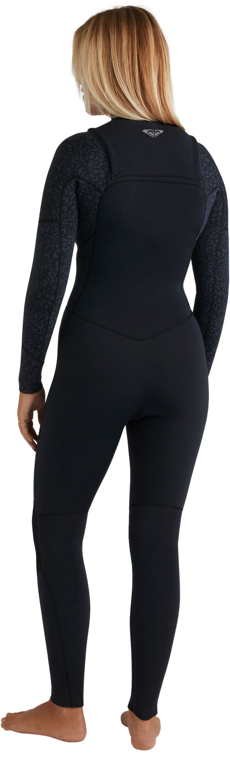 Roxy Women’s 4/3 Swell Natural Front Zip Full Wetsuit - Eco Performance, Animal Print – back view