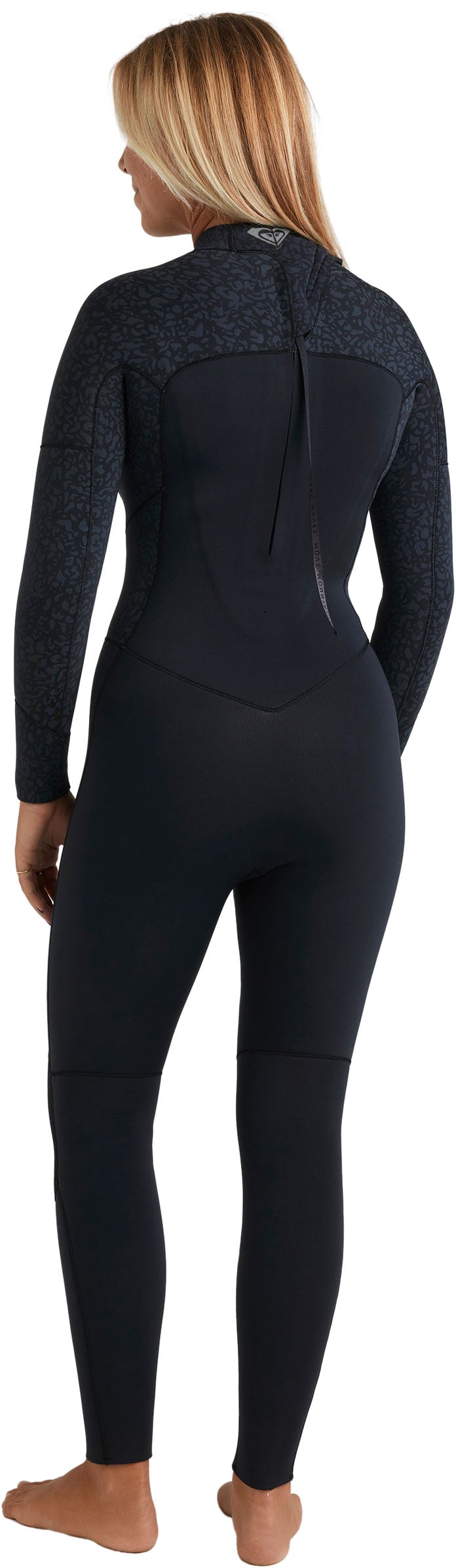 Roxy Women’s 3/2 Swell Natural Back Zip Full Wetsuit - Eco Performance, Animal Print – back view