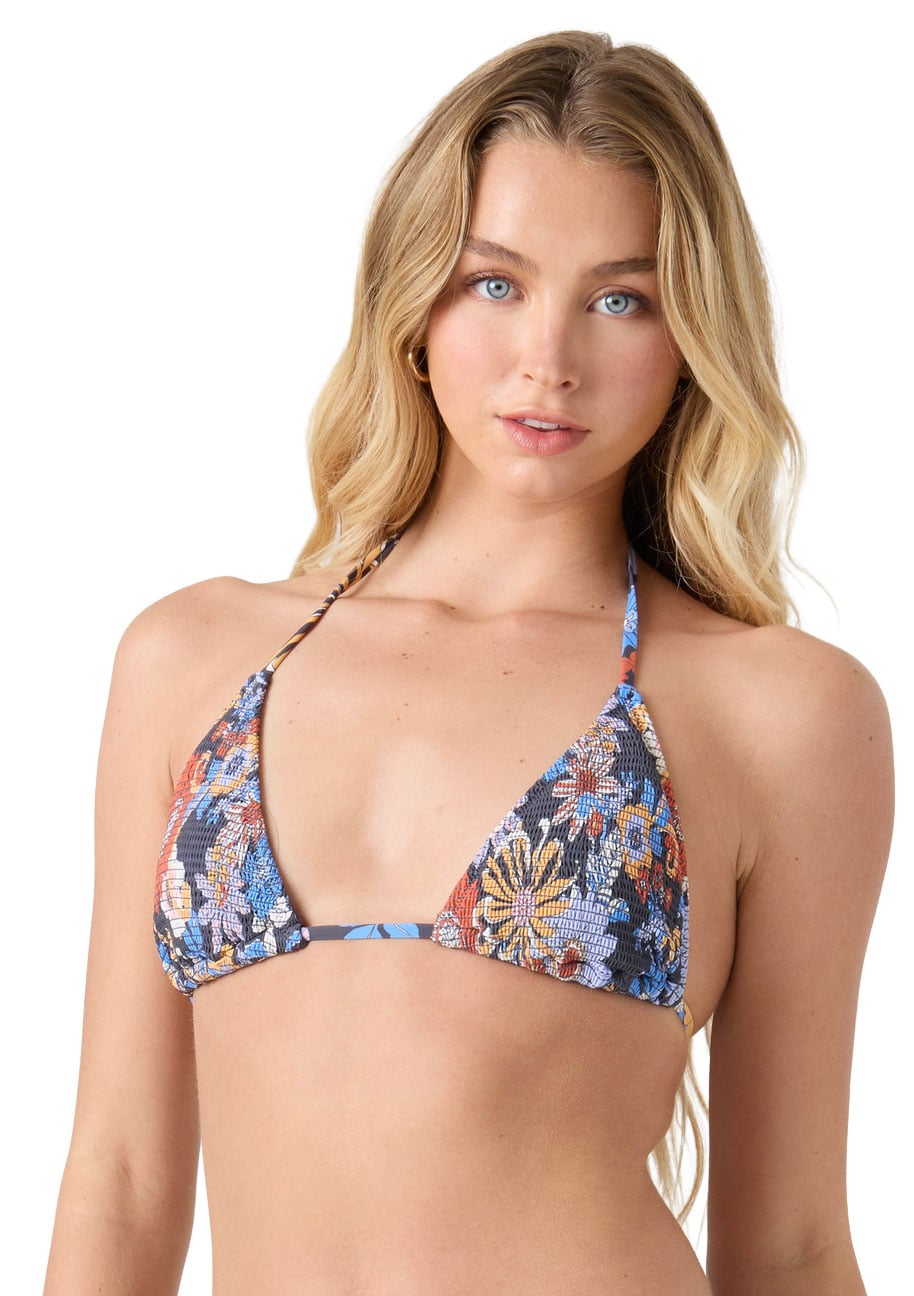 Roxy Soulflower Smocked Tiki Tri Women's Bikini Top - Gray Combo