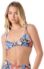 Roxy Soulflower Scoop Bralette Women's Bikini Top - Gray Combo