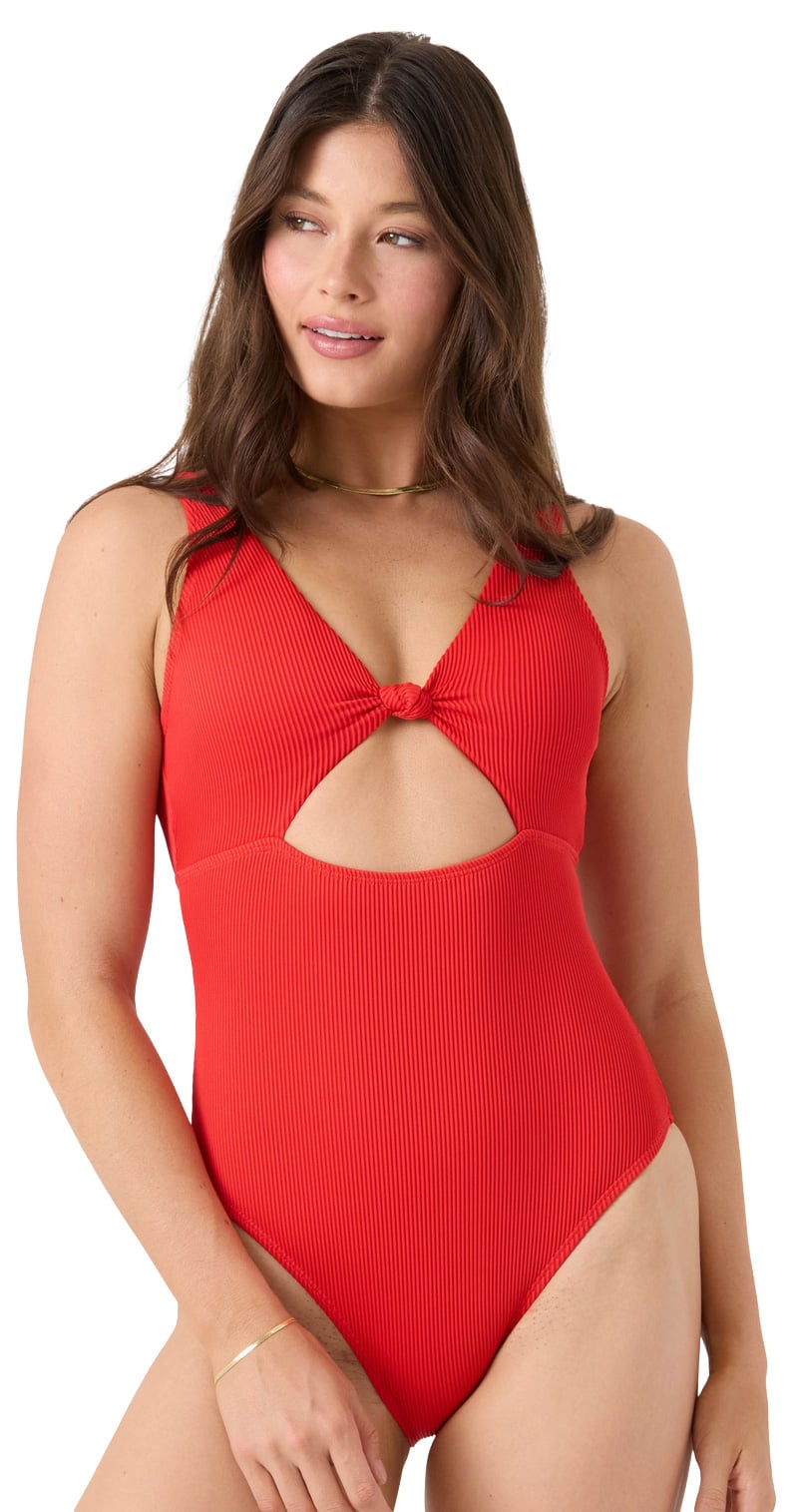 Roxy Rib Love Knot Peek-A-Boo Women's One Piece Swimsuit - Red Hot