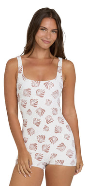 Billabong Women's Sandy Shells Thalia Surf Suit - One Piece Swim Romper, Salt Crystal