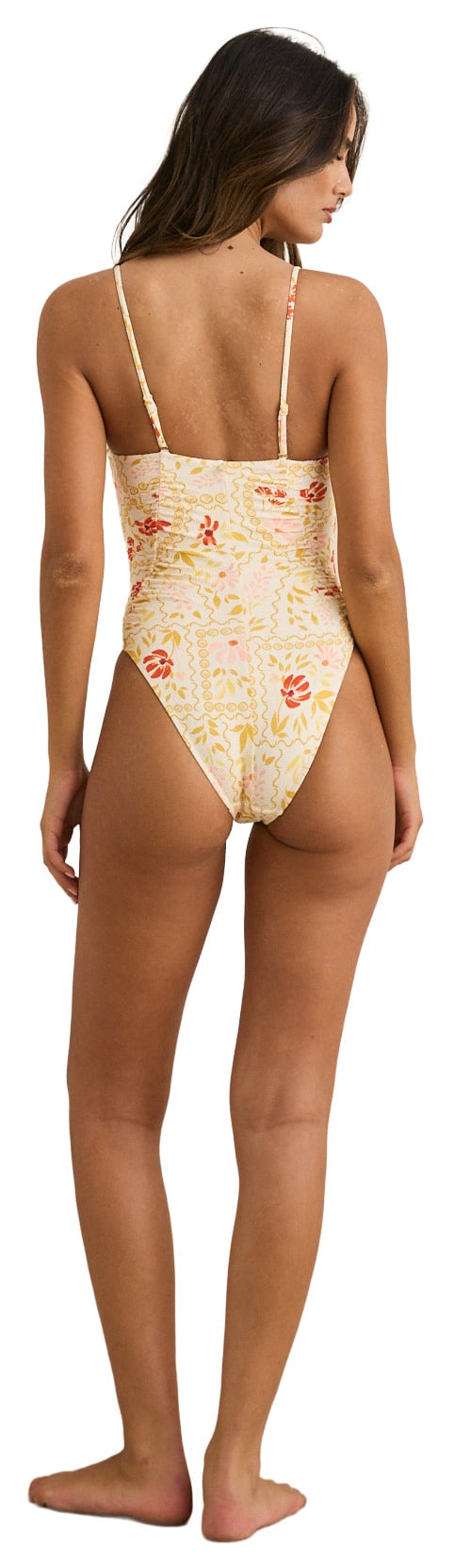 Rhythm Wildflower Scrunched Side One Piece Swimsuit - White – back view
