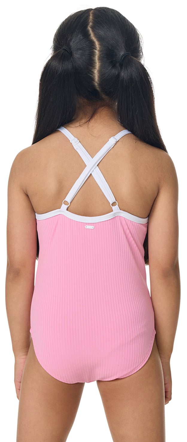Rip Curl Premium Rib One Piece Little Girl's Swimsuit - Begonia Pink – back view
